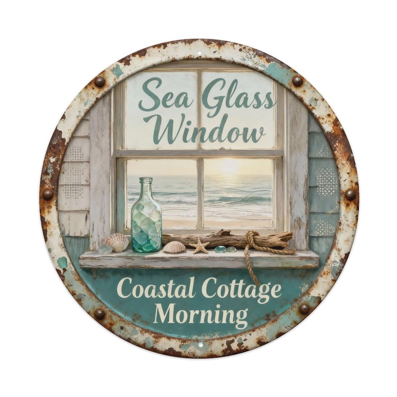 Sea Glass Window Metal Tin Sign Plaque