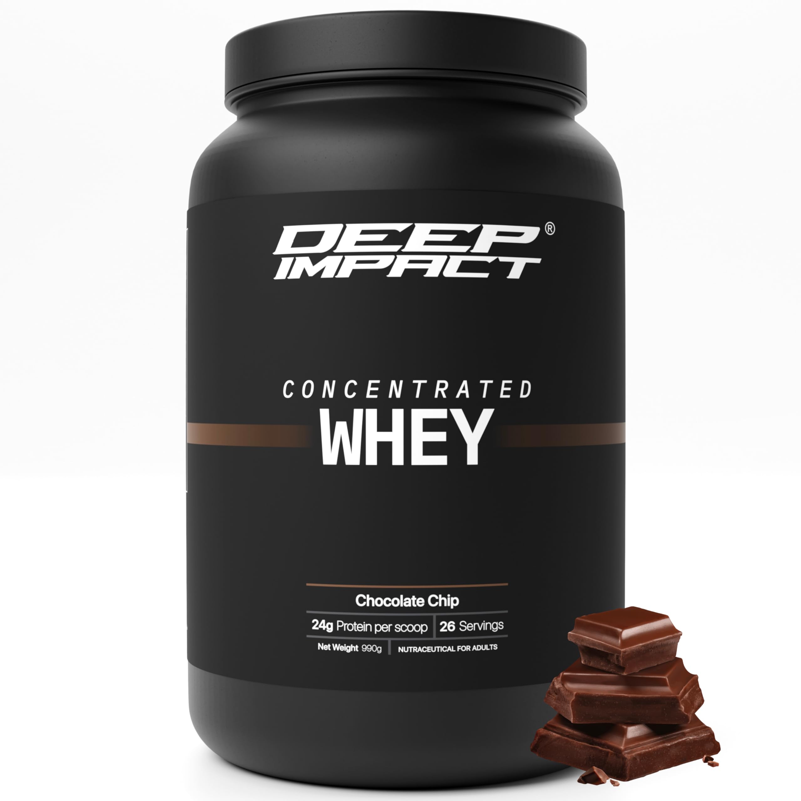Deep Impact Concentrated Whey Protein – 26 Servings | Chocolate Chip Flavour | 990gm Muscle Gain Powder for Gym, Recovery & Fitness | High Strength | For Workout, Athletes, Diet Support |
