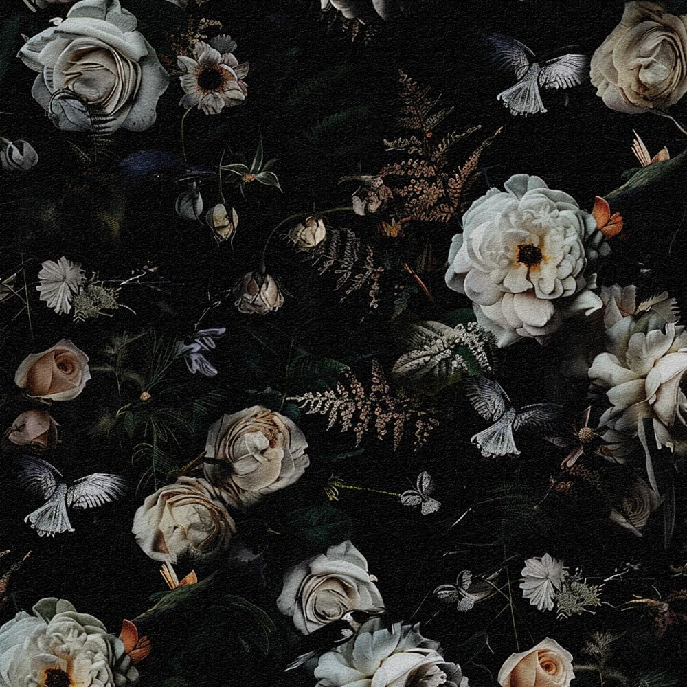 Black Floral Wallpaper, 44 x 1000 cm Vintage Dark Floral Self Adhesive Wallpaper Peel and Stick Flower Wall paper Self Adhesive Furniture Wrap for Living Room,Bathroom,Cabinet,Drawer,Kitchen