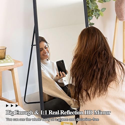 Miniatura 3 de BOLEN Espejo de longitud completa de 65 x 22 pulgadas con marco de madera y soporte de metal, espejo rectangular grande para el suelo, espejo