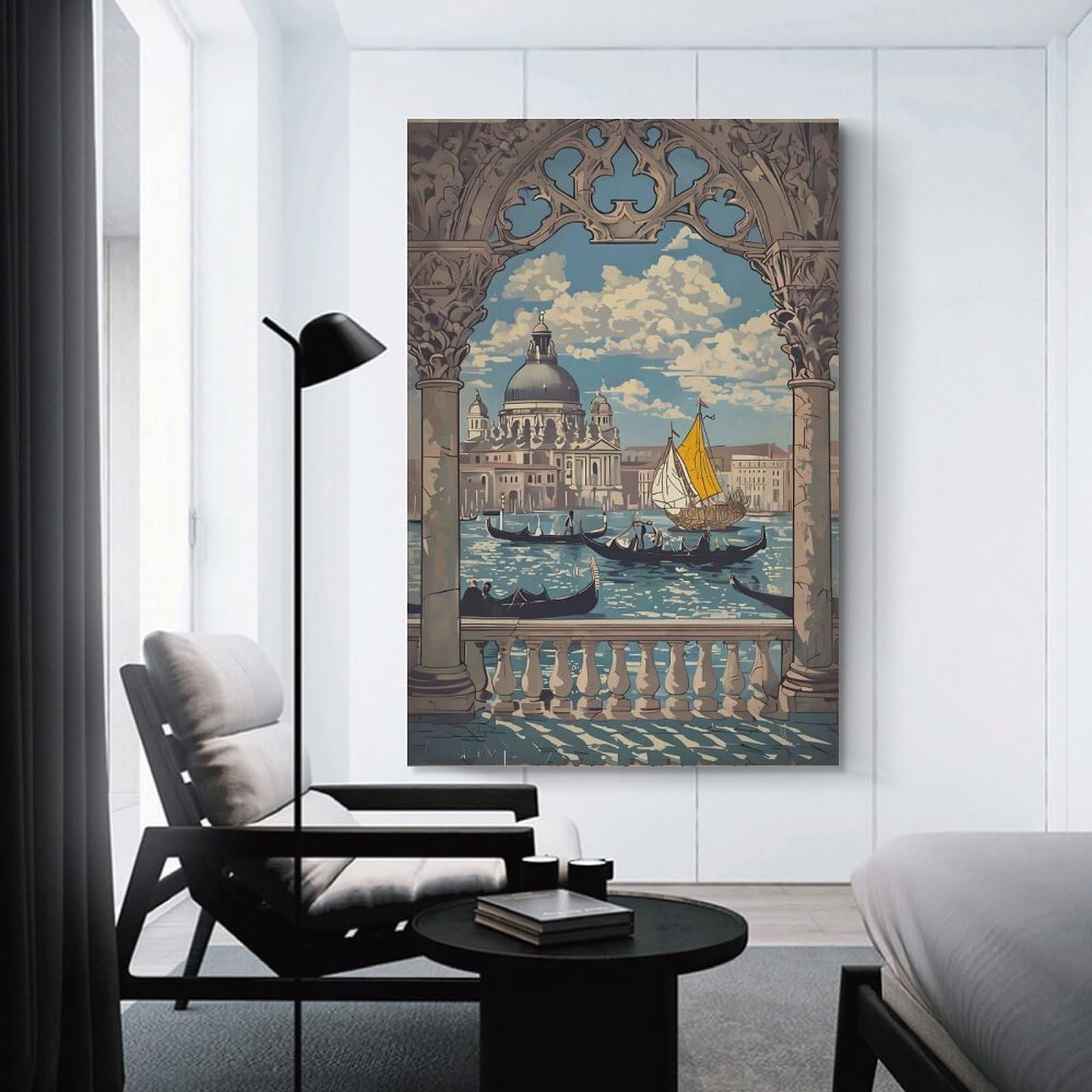 Junmoney Wall Art Print Venice Gondola Scene, 20x30inch(50x75cm), for Bedrooms, Workspaces And Everyday Interiors, Stylish Home Artwork for Focal Walls