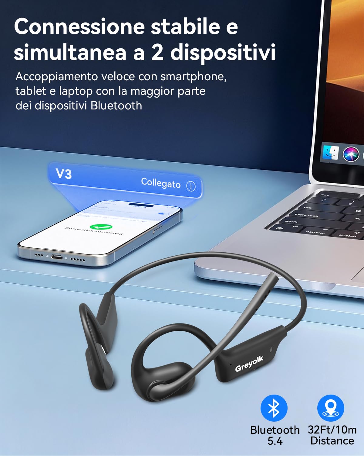 Cuffie Bluetooth con Microfono,Auricolari Bluetooth Cuffie a conduzione aerea,Open-ear Cuffie Wireless Microfono Antirumore,Cuffie aperte per Camionisti, Riunioni, Ufficio, Casa e Affar