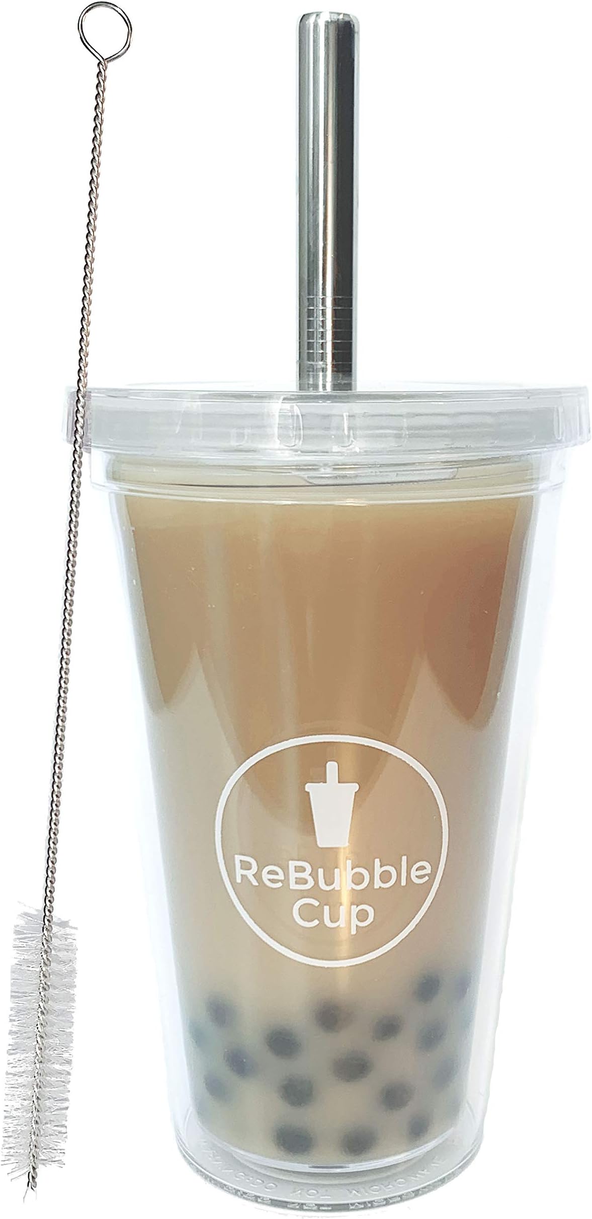 REBUBBLE CUP - Reusable Bubble Tea Cup (16 oz) with Stainless Steel Straw and Double Walled Insulation for Smoothies & Boba