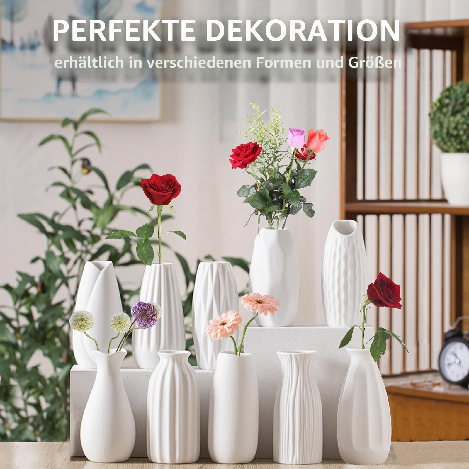 12,7 cm weiße Keramikvasen, 10er-Set, kleine Mini-Vasen für Blumen, Tafelaufsätze und Dekoration