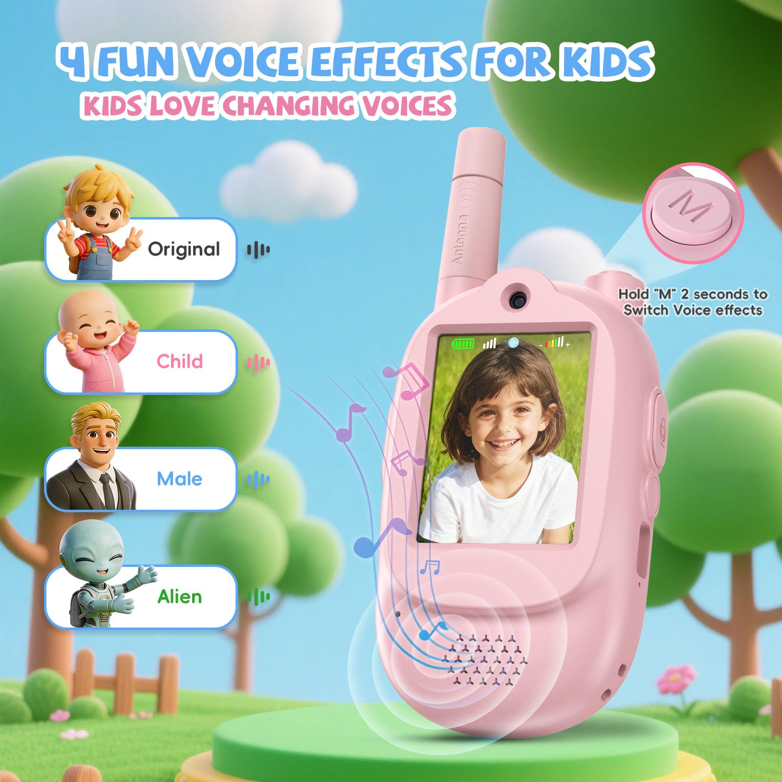 Talkie walkie vidéo pour Enfants, Cadeau pour Les garçons et Les Filles à partir de 3 Ans, Talkie-walkie Rechargeable, Jeux et Jouets pour Enfants, Coloris Rose et Bleu