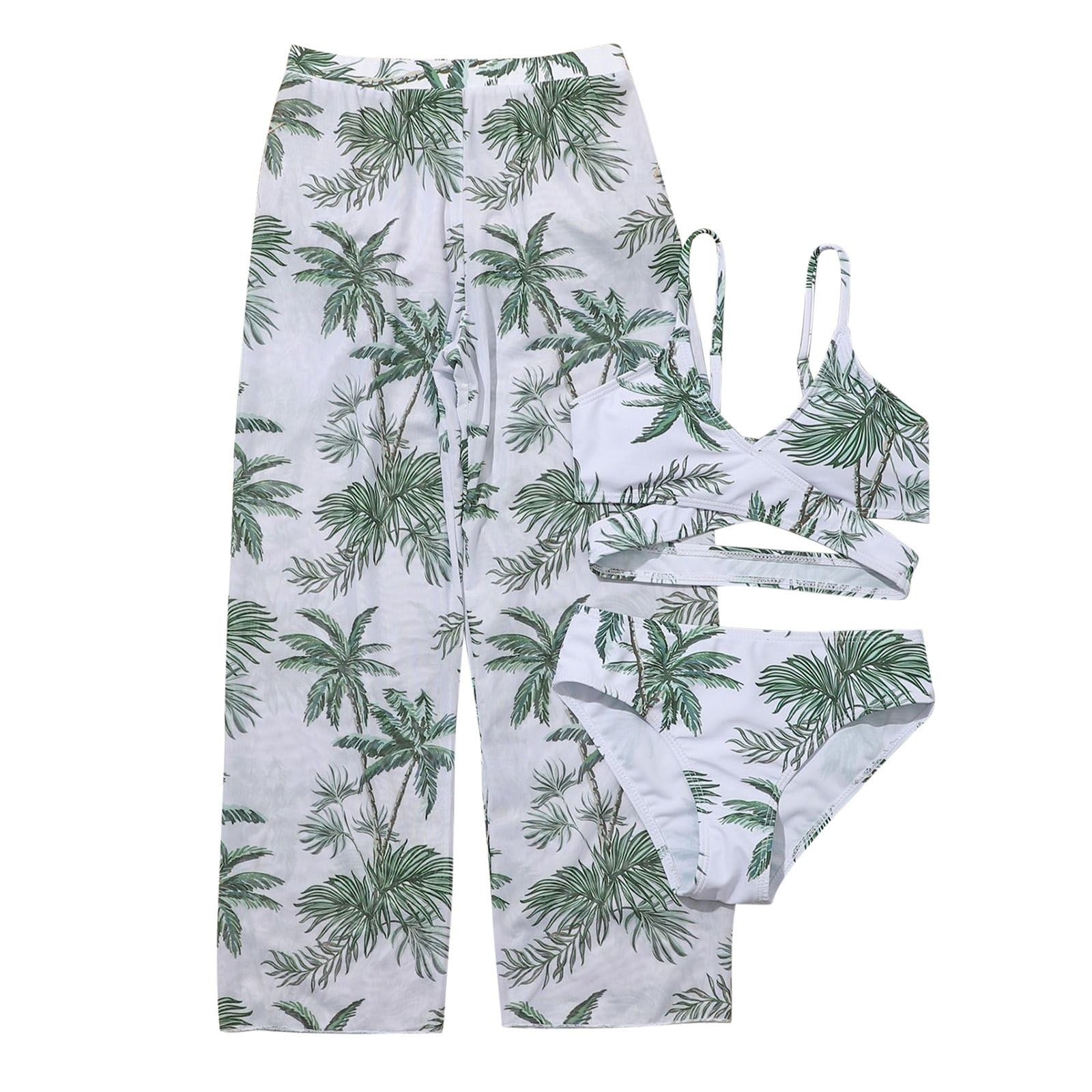 Generisch Swim Shirtgirls - Bañador de 3 piezas para niñas, bonito bikini con estampado floral y pantalones largos, traje de baño para