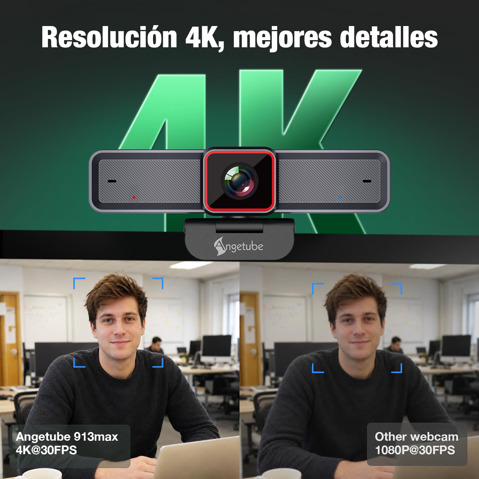 Angetube 4K Webcam con 1/1.5" Sensor, 1080P@60FPS USB Web Camera para PC | Autofocus PDAF, Cubierta privacidad, USB3.0 & 2 micrófonos, Ideal para reuniones de vídeo, Streaming Work with OBS, Skype