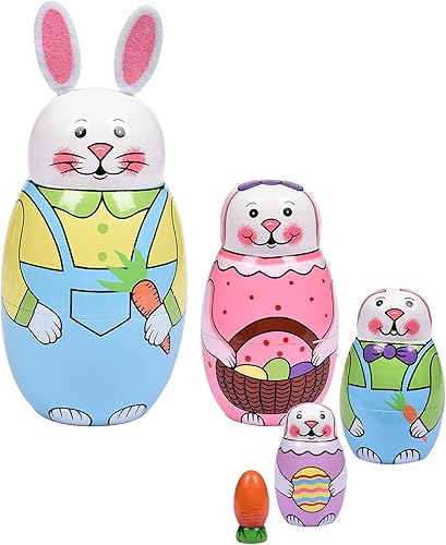 Miniatura 7 de Muñecas anidables, 5 muñecas rusas de 6 pulgadas de alto, Matryoshka hechas a mano para niños, juguetes apilables de madera para Navidad, hogar,