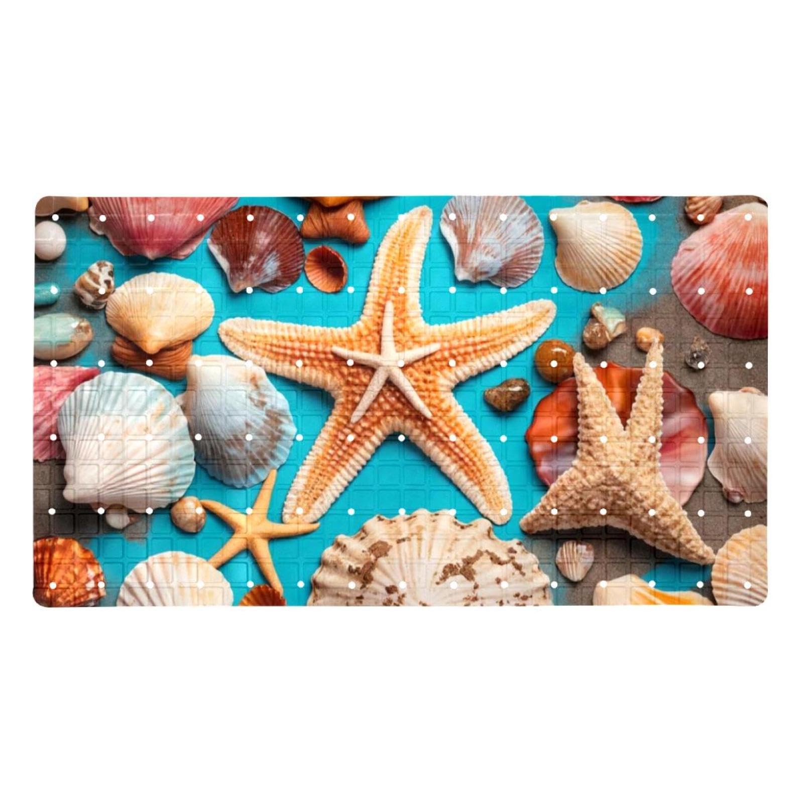 Badematte mit Seestern-Motiv, Duschmatte für Innendusche, rutschfeste PVC-Badewannenmatten für Badezimmer, nasse Duschbereiche (38,5 x 68 cm)
