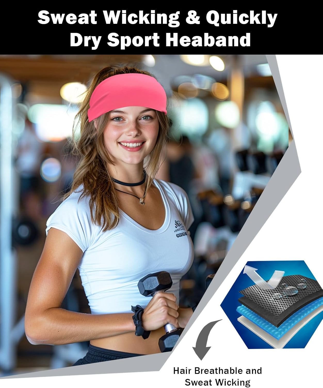 6 Pack Sport Headbands for Men & Women, Sweat Wicking Workout Sweatband, Bright Hairband for Running, Cycling, Football, Yoga - Image 5