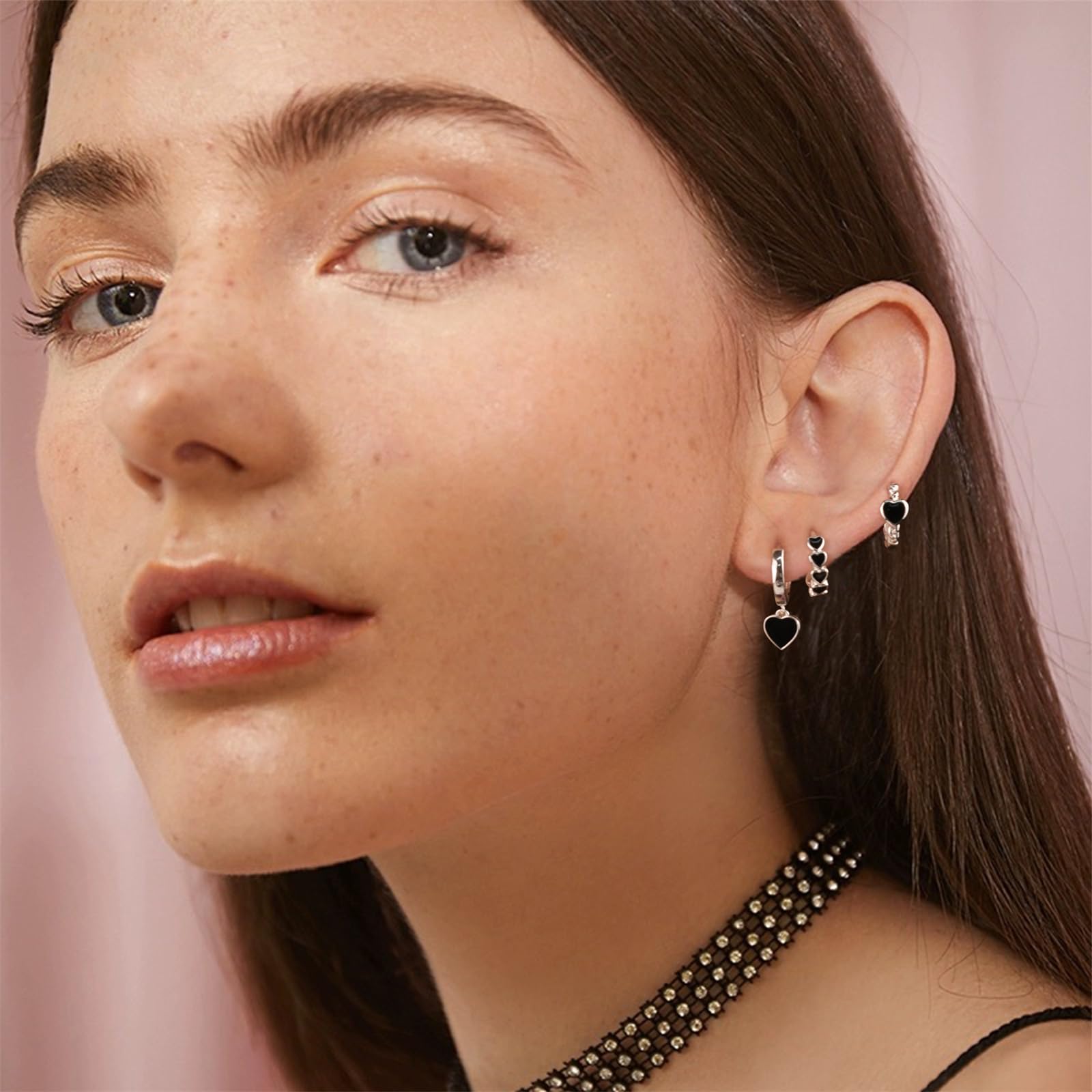 ALEXCRAFT Set Orecchini Donna Cuore Argento 925 Set Pendenti Cuore Piccoli Nero 14K Oro Placcato