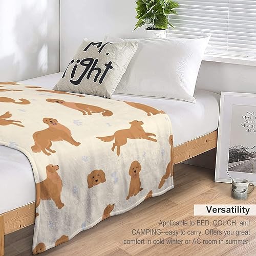 Miniatura 5 de Manta Golden Retriever de 60 x 80 pulgadas, manta de franela de forro polar suave, ligera, cómoda, cálida manta temática Golden Retriever para