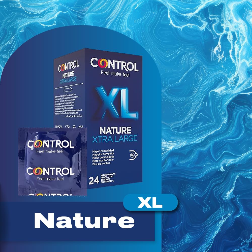 Control Preservativos Nature XL. Caja Pack Ahorro 24 Condones Lubricados. Ajuste Perfecto para una Relación Segura.