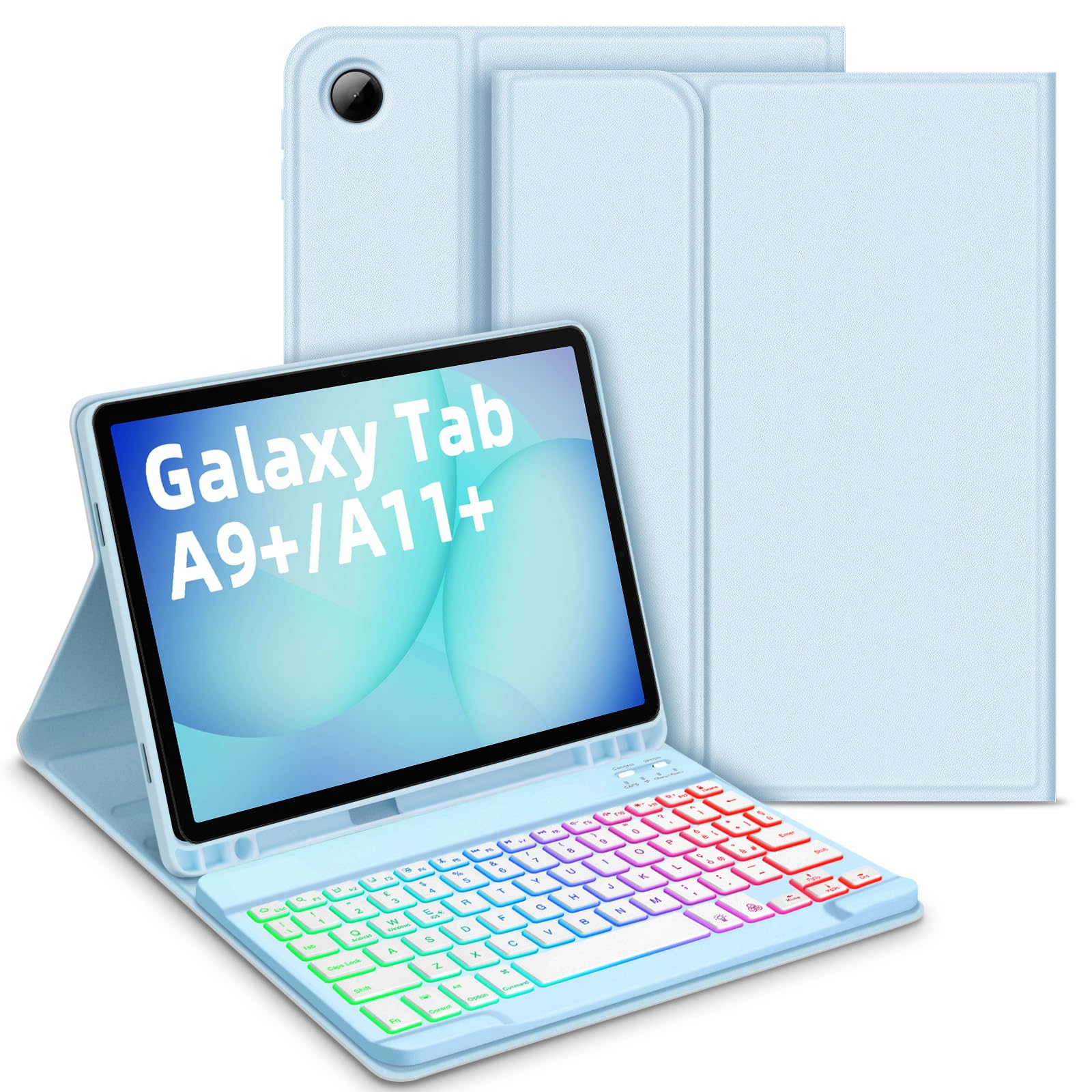 Bettdow Tastiera Custodia per Samsung Galaxy Tab A9+ 2023/A11+ 2025 11", Layout Italiano Tastiera Retroilluminata Staccabile e Cover per Tab A9 Plus/A11 Plus 11" SM-X210/X215/X216/X230/X236, Blu