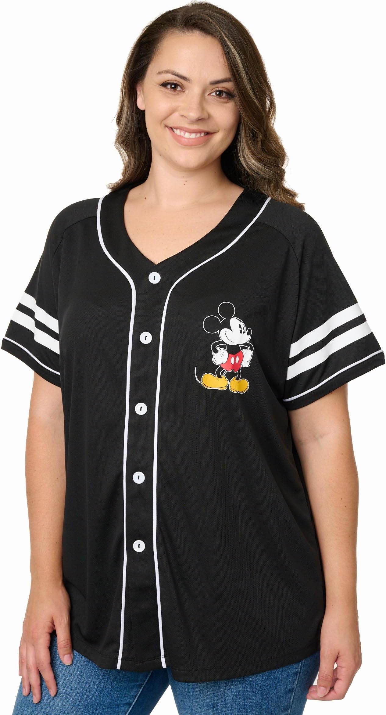 DisneyMickey Mouse Stitch Jack Skellington Womans Jersey Shirt Button Front Plus Size