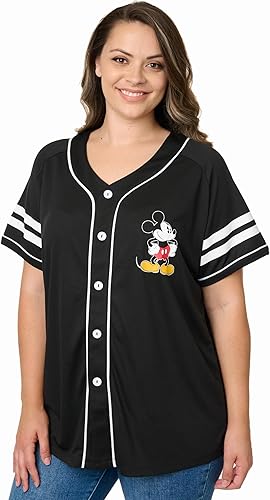 Disney Mickey Mouse Stitch Jack Skellington Camiseta Jersey para Mujer con Botones al Frente