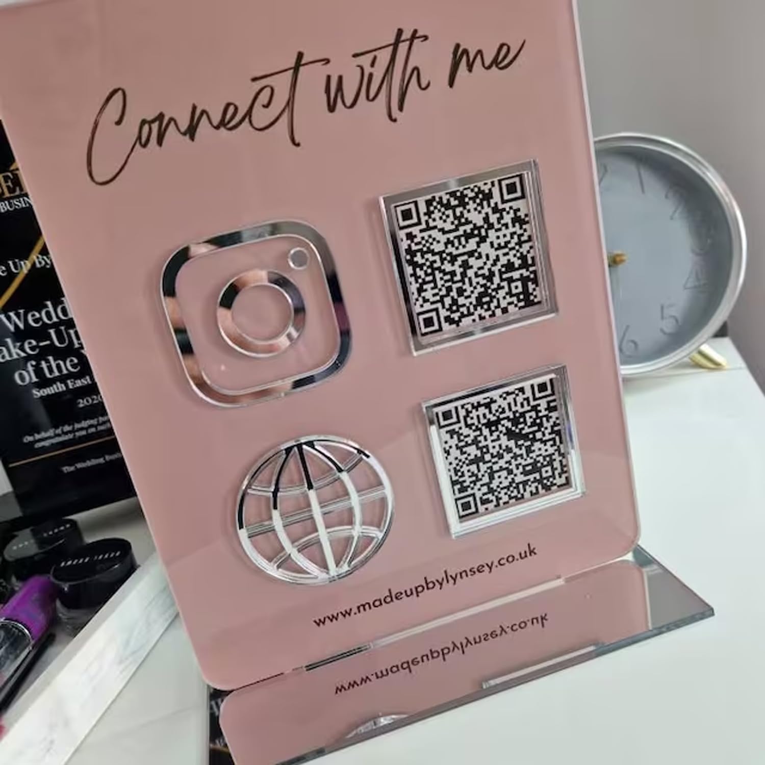 Personalisiertes QR-Code-Schild für Unternehmen, personalisierbar, Multi-Scanner-to-Zahlungsanzeige, Halter, Acryl, Instagram, Venmo, Cashapp, Zelle-Logo, Ständer, Schönheitssalon-Dekoration