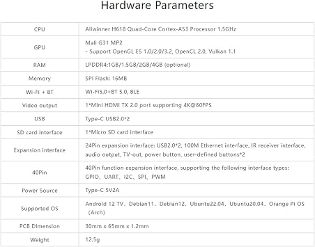 Orange Pi Zero 2W 2GB LPDDR4 Allwinner H618 Quad-core Cortex-A53 Processor with 16MB SPI Flash Support 4K Display Run Android Ubuntu (Zero2W 2G)