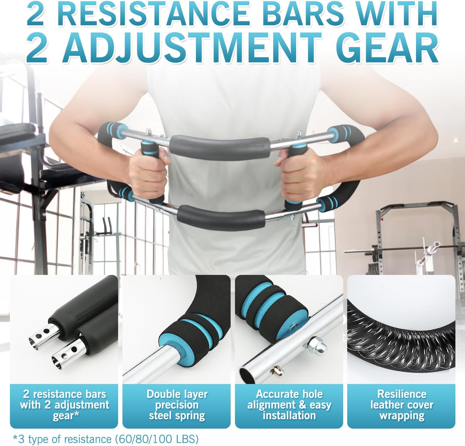 Twister Arm Trainer - Adjustable 60-100lbs Resistance Arm & Chest Workout Equipment for Home Gym Fitness , Arm Strengthener for Men, Power Twister Bar for Biceps, Forearm & Shoulder Training