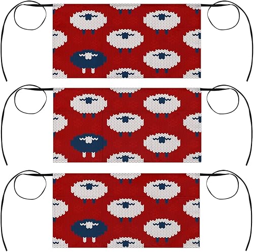 Paquete de 3 delantales de cintura de oveja con textura de punto, con 3 bolsillos, delantal corto para camarera para hombres y mujeres, para