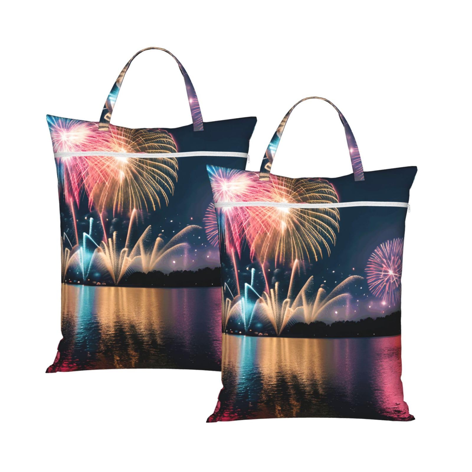 Fireworks Print Travel Laundry Bag Foldable Lightweight Camping Beach Dorm Weekend Getaways