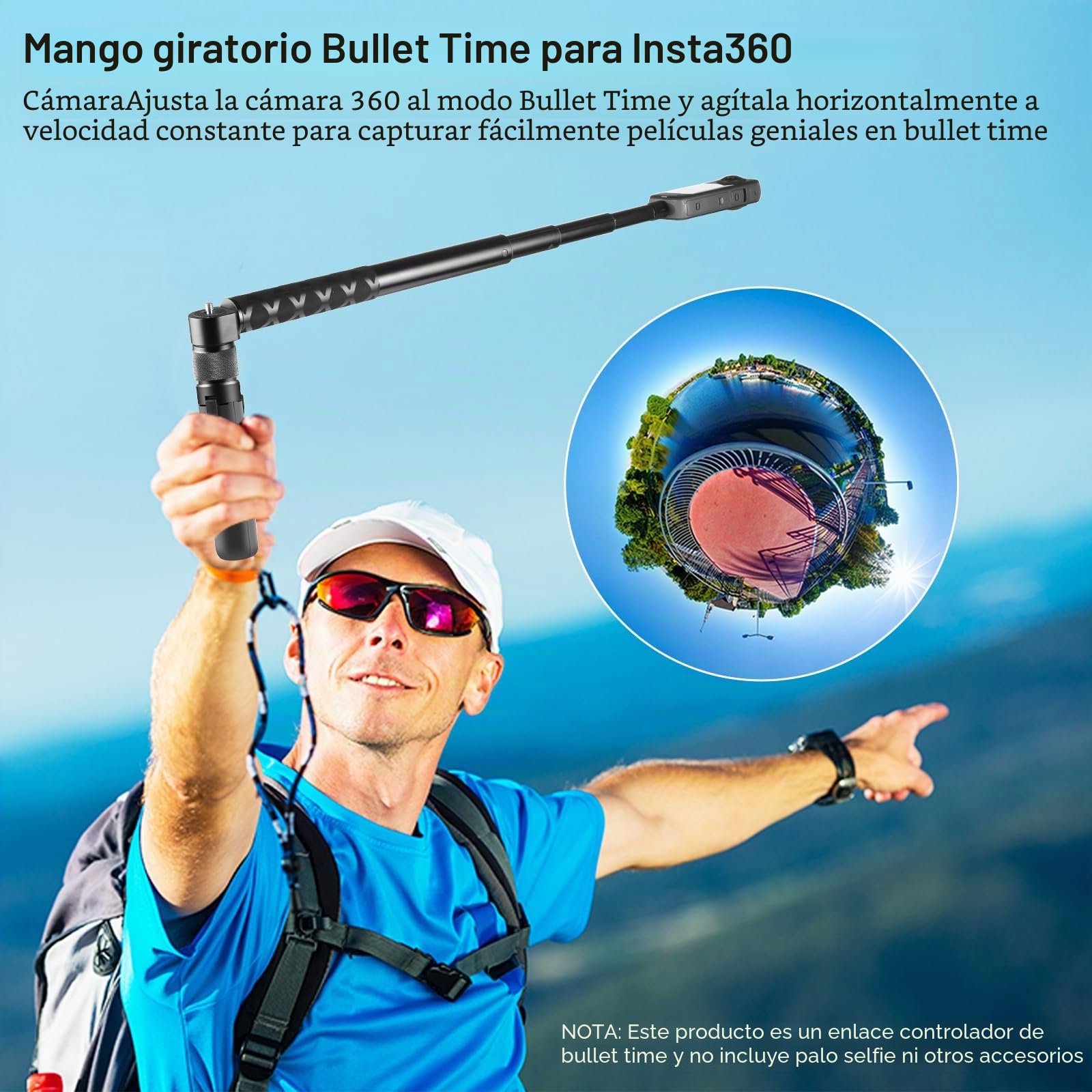 PULUZ Insta 360 Bullet Time Bundle para Insta360 X3 X4 X5 ONE X2, Palo selfie invisible de 114 cm y trípode con doble tornillo 1/4 para GoPro Hero 12 11 10 8 7 6 5 Osmo 360