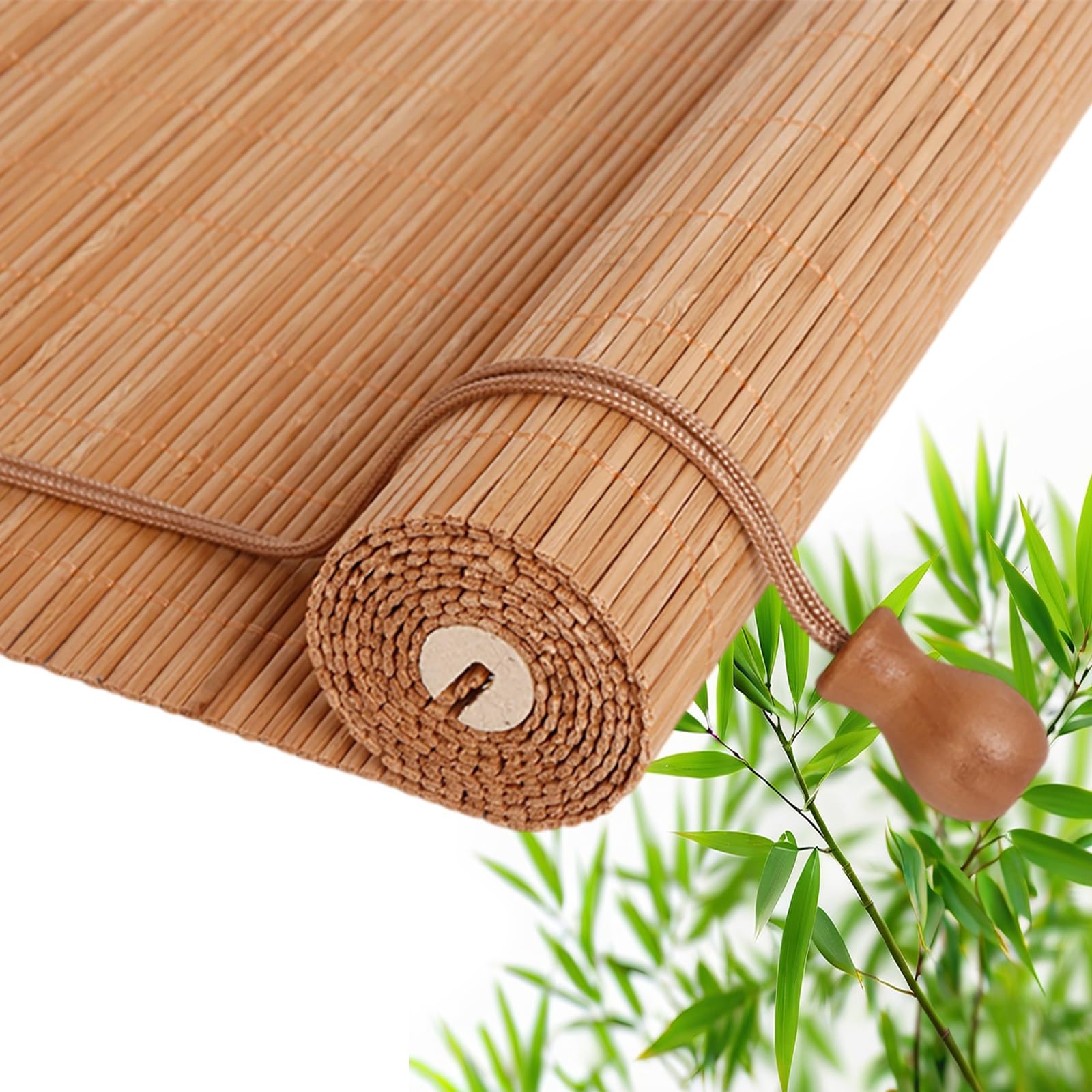 Customizable Bamboo Roller Blinds, Light Filtering Hanging Roll Up Shades, Sun Shade Dustproof Decorative Curtain, Screen Partition Blind, Easy to Install, for Indoor/Outdoor/Garden(A-Carbonized Color