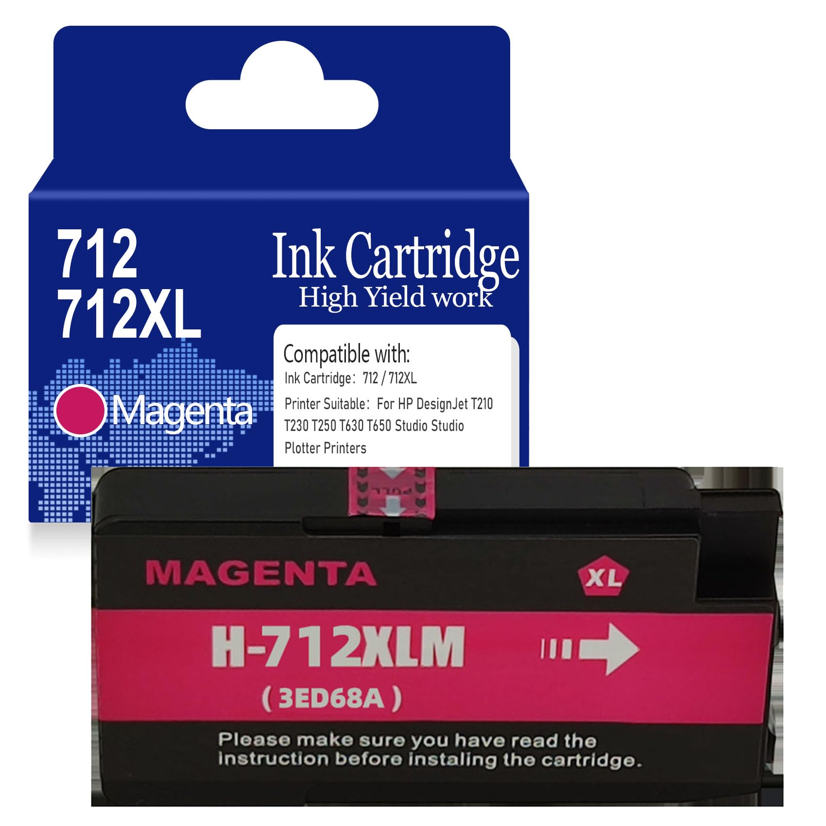 712 712XL (BK/C/M/Y) Cartucce d'inchiostro compatibili 3ED71A 3ED67A 3ED68A 3ED69A Cartuccia d'inchiostro ad Alta resa per HP DesignJet T210 T230 T250 T630 T650,Magenta-712XL