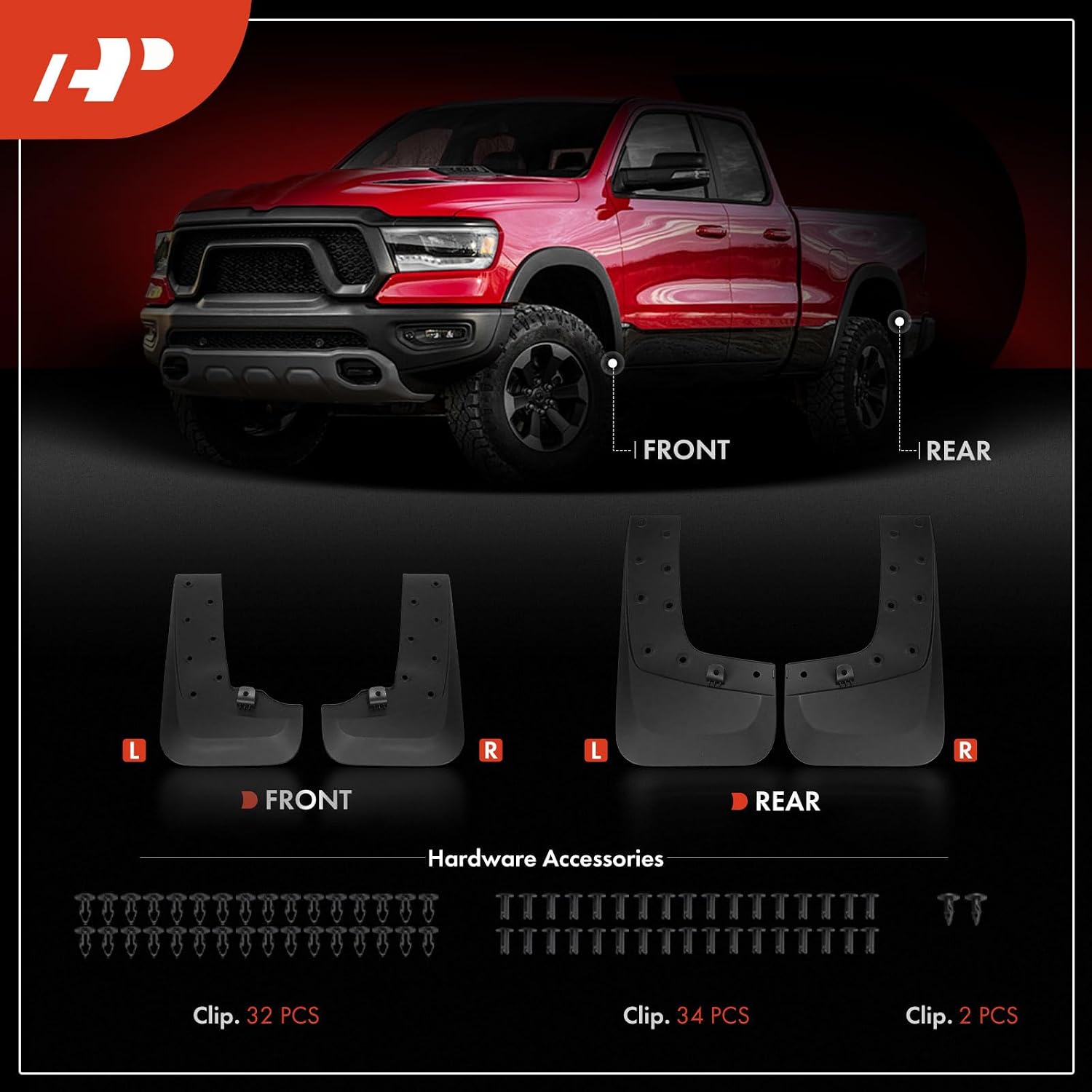 A-Premium Mud Flaps Compatible with Ford Ranger Raptor 2024 2025