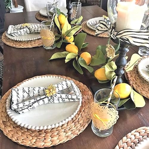 Miniatura 3 de Juego de 4 manteles individuales tejidos redondos de 13.8 pulgadas, resistentes al calor, antideslizantes, tejido de jacinto de agua, manteles