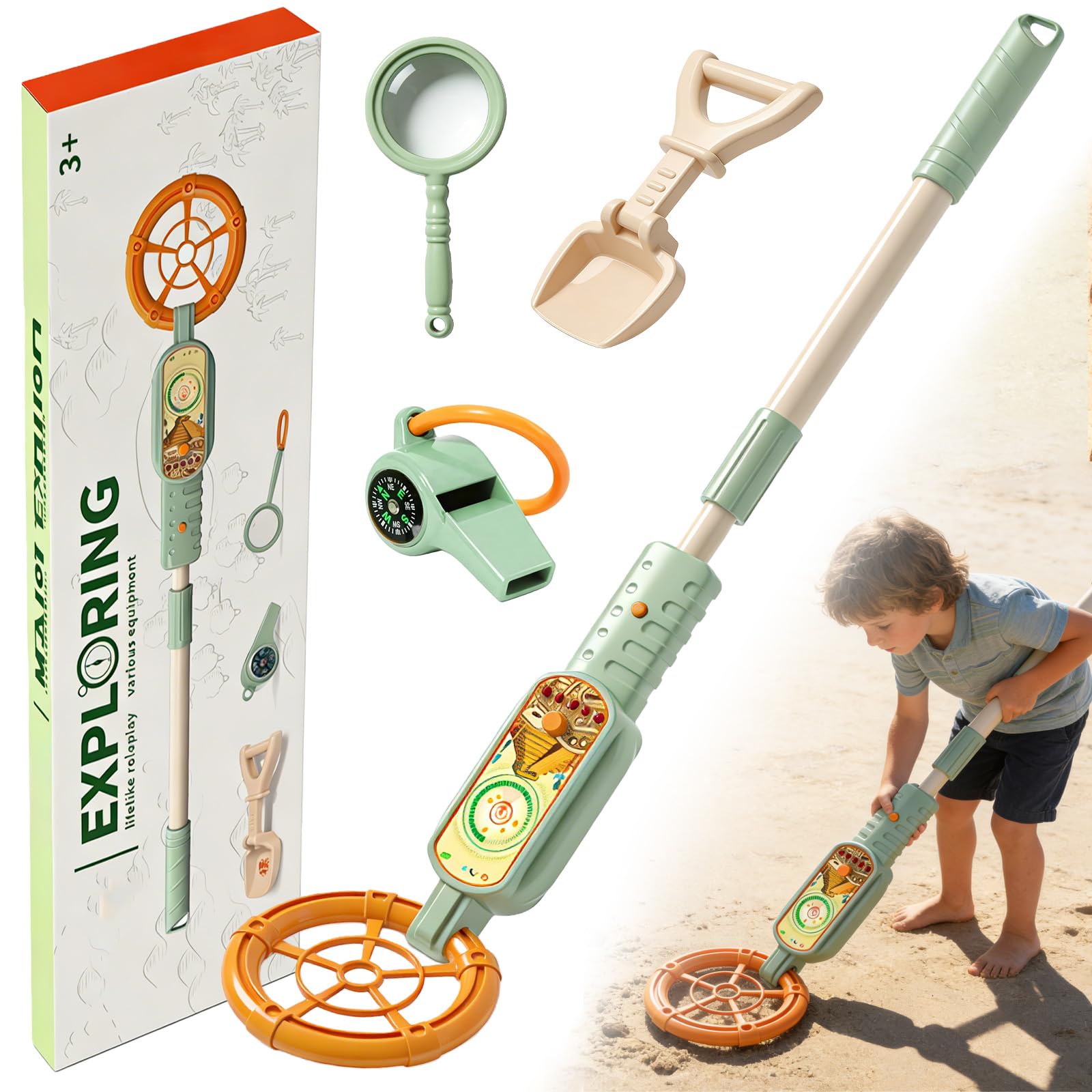 Aicharynic Detector de metales para niños, detector de metales portátil para niños con indicador de sonido, detector de metales para niños, ajustable de 60 a 80 cm, para exploración al aire libre