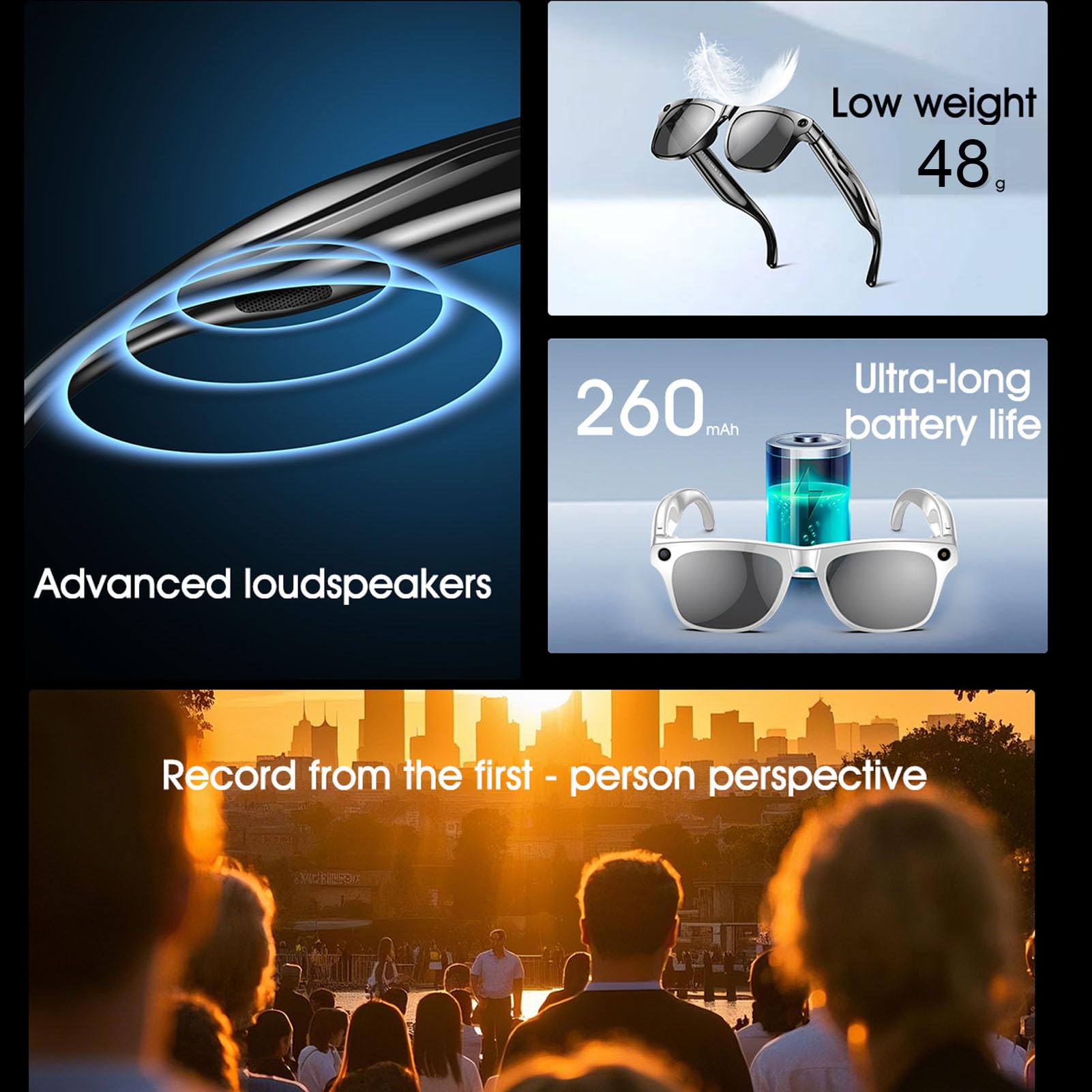 Fockety Lunettes avec caméra, 4K, tactiles, étanches, intelligentes, IA, avec étui de Rangement, compatibles Bluetooth, appels, Musique, Enregistrement Photo, vidéo, Traduction