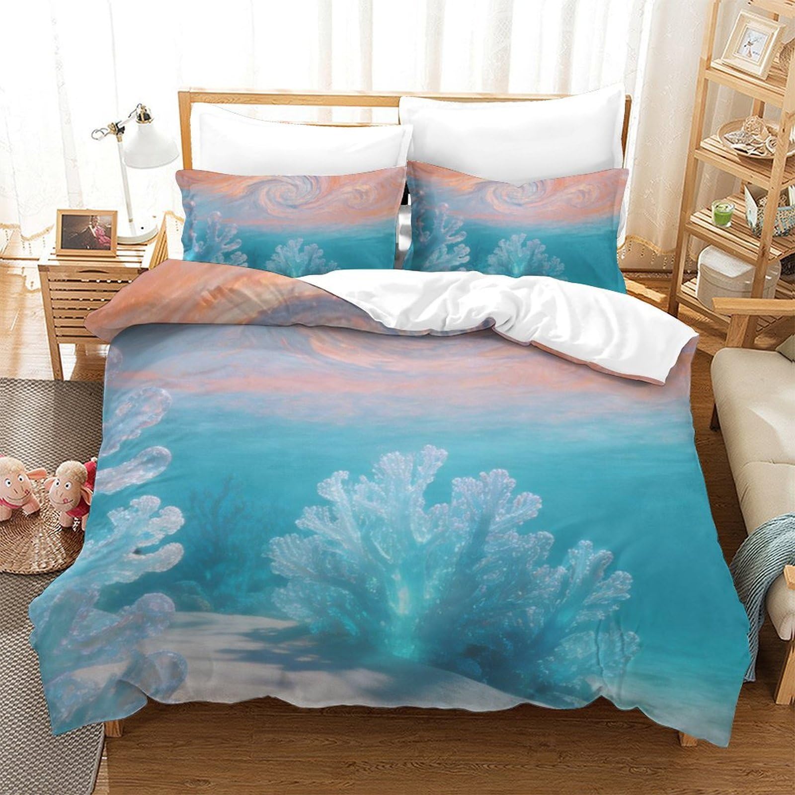Linge de lit océan respirant pour instaurer une ambiance de vacances dans votre chambre