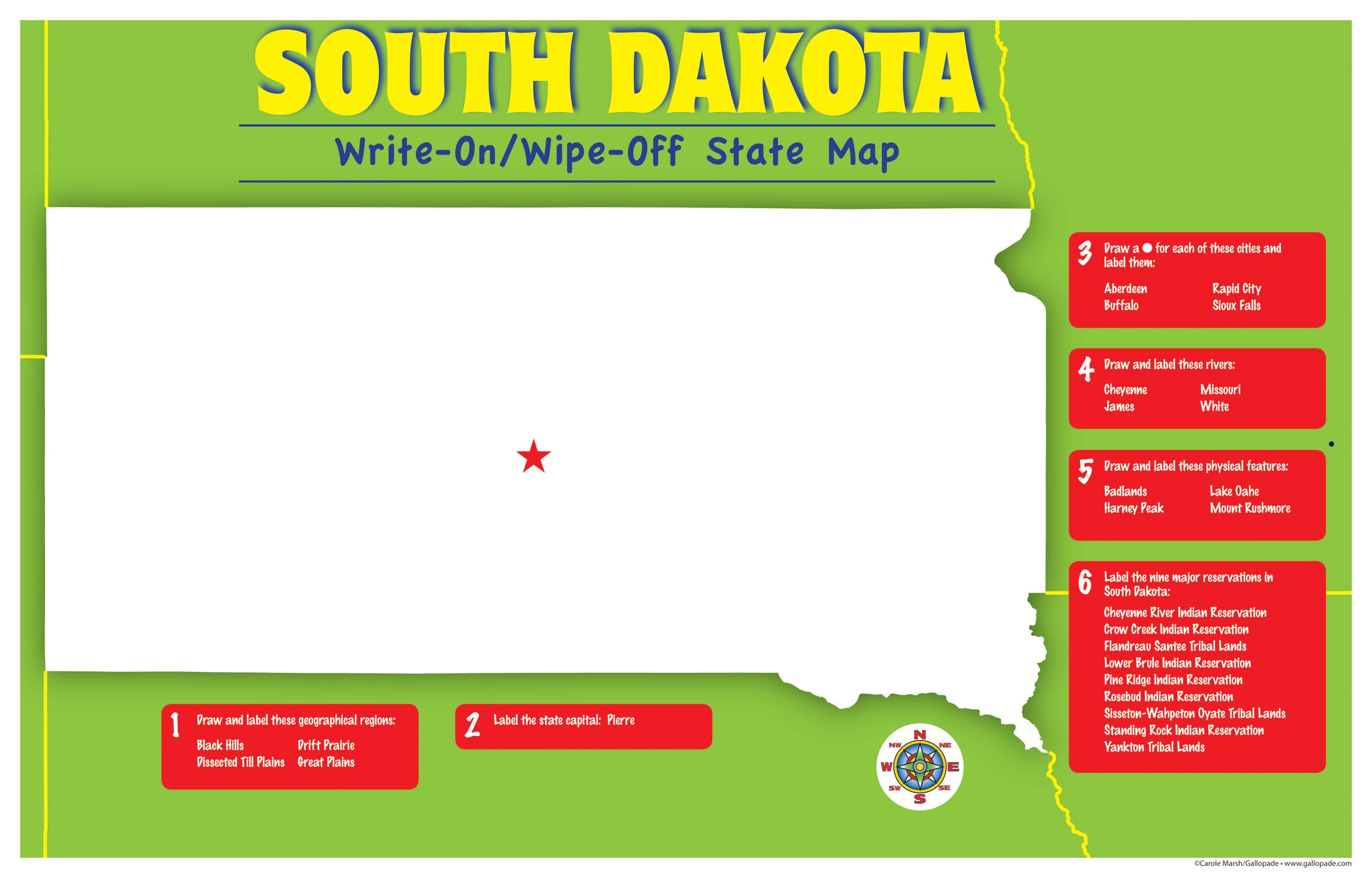 Gallopade Publishing Group South Dakota Write-On/Wipe-Off Desk Mat, State Map (9780635107183)