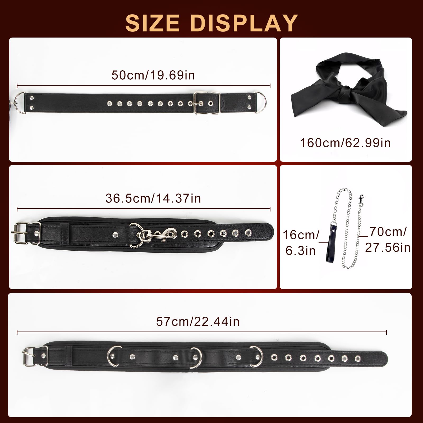 BDSM Pelle Sexytoysys Coppia Ninonly Manette e Collare Staccabili, Giocattolo Sessuale con Benda per Donne e Coppie (Nero)