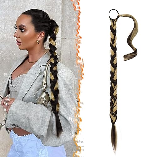 BARSDAR Extensión de cola de caballo trenzada de 30 pulgadas de largo con banda para el cabello, extensiones de cabello lacio envolvente, cola de