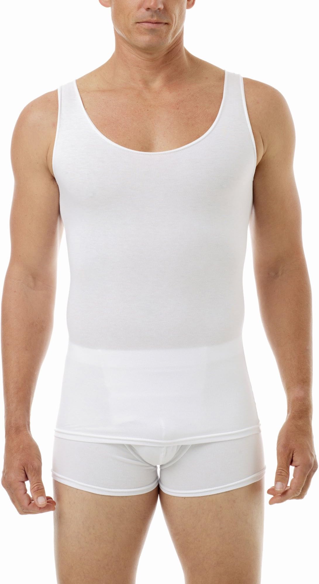 Underworks Mens Cotton Spandex Compression Tank 3-Pack, Small, White