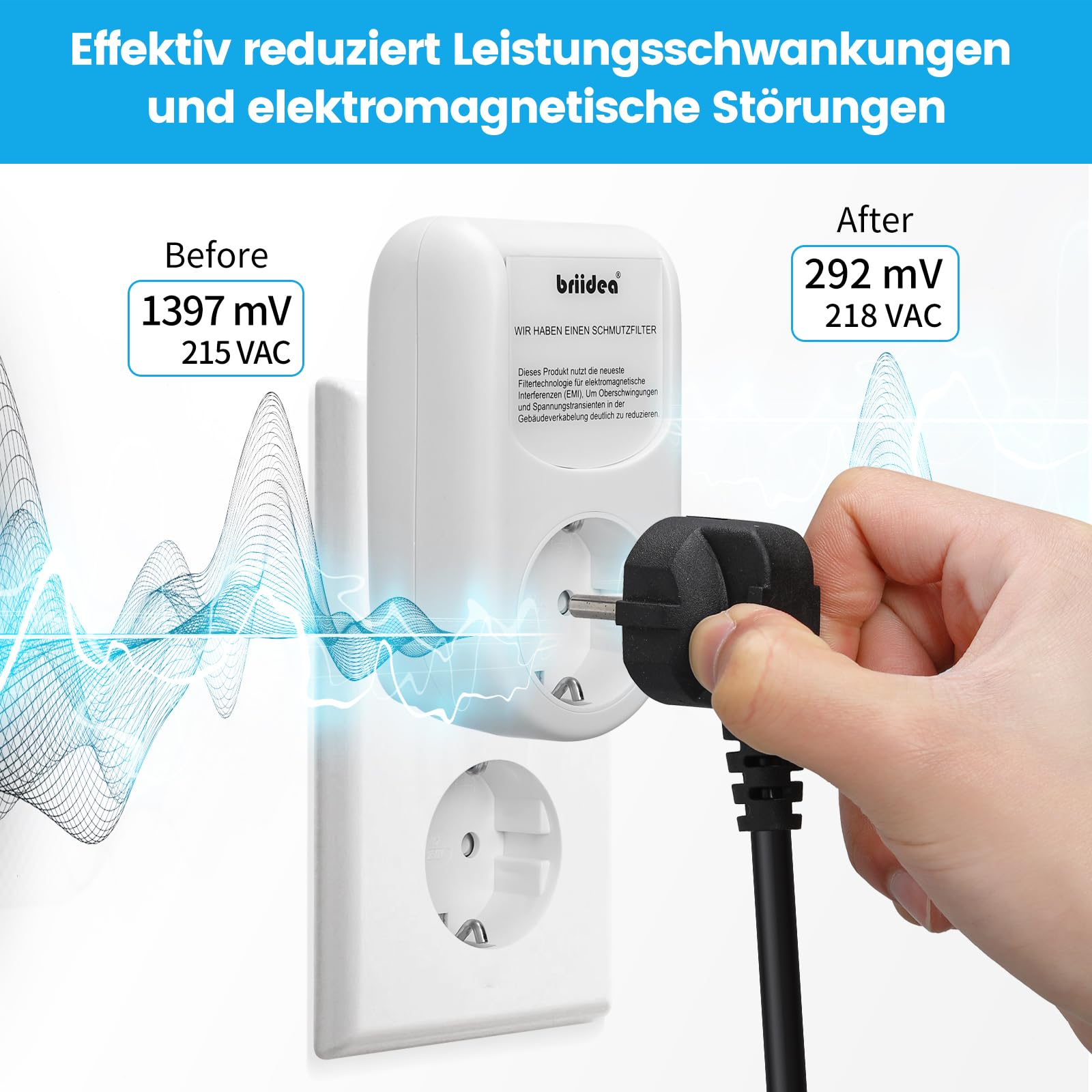 briidea Netzfilter-Zwischenstecker, Universal-Breitband Netzfilter, Gesunde Umgebung & Längere Gerätelebensdauer durch Hochfrequenzrauschfiltration