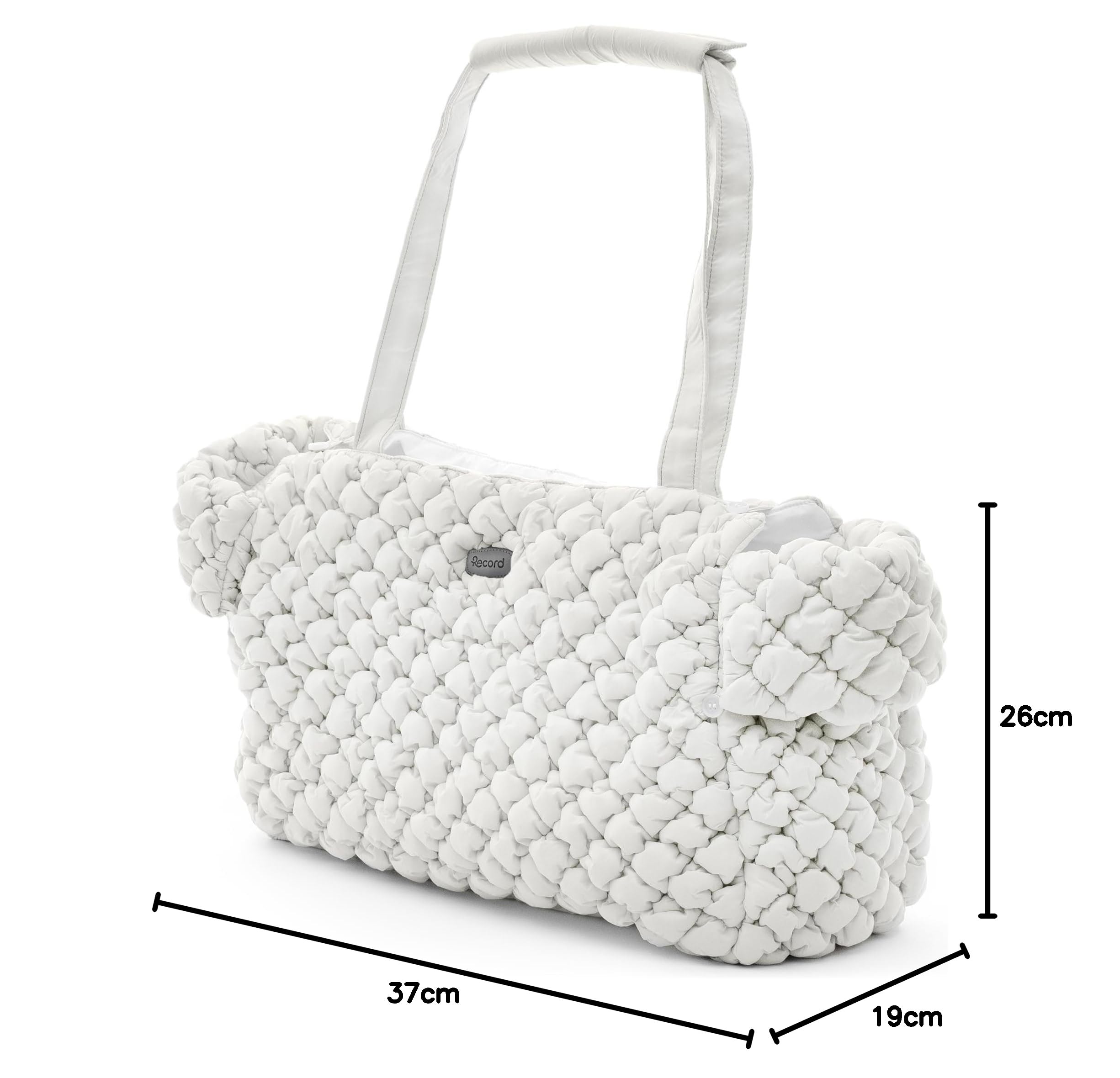 Record - Borsa per Cani e Gatti Cloud con effetto goffrato. Traportino per Cani con Maniglia imbottita per comfort e fondo rimovibile | Bianco, 37 x 19 x 26 cm