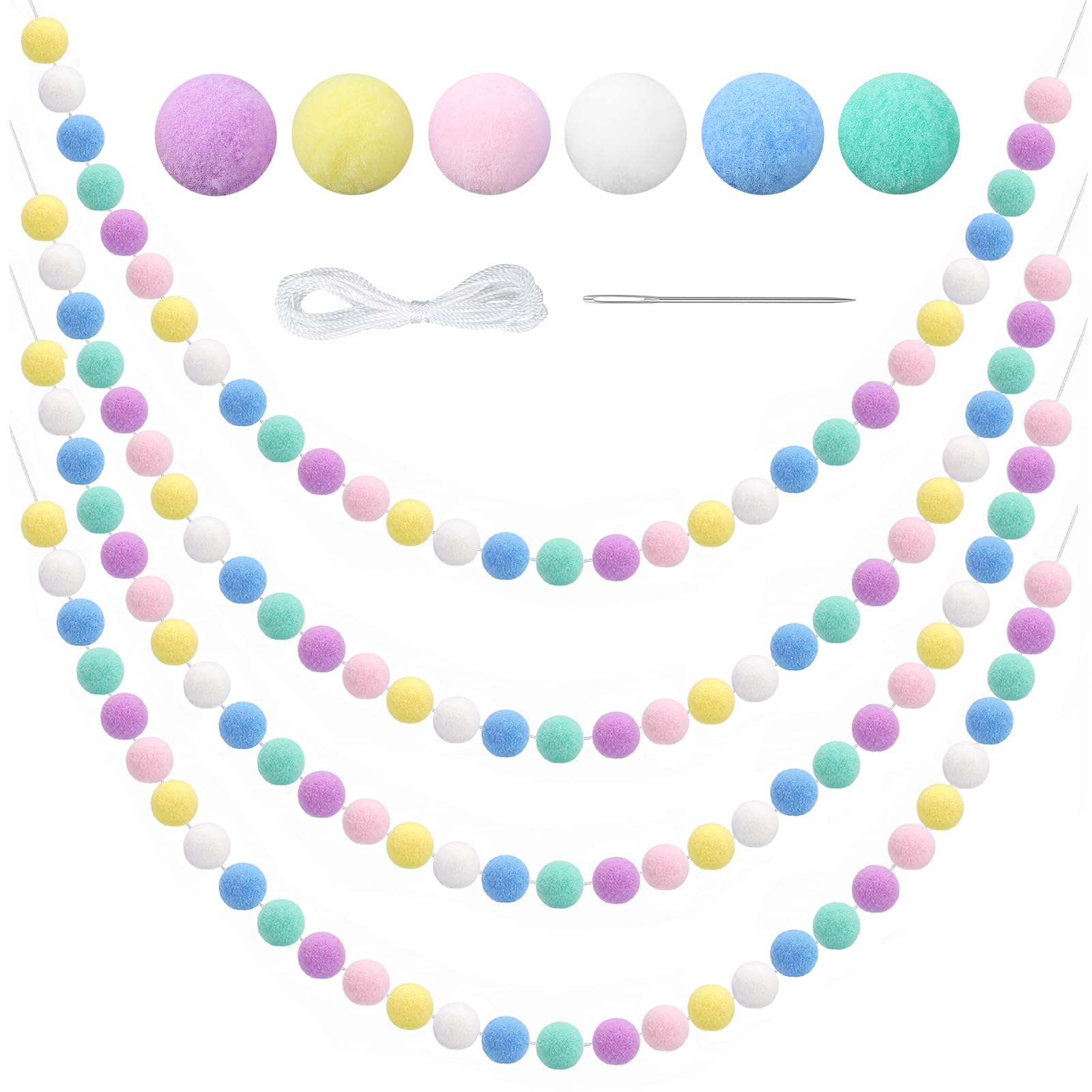 Elegaperma 5 Pack Pom Pom Garland, Colored Fluffy Poms Bunting