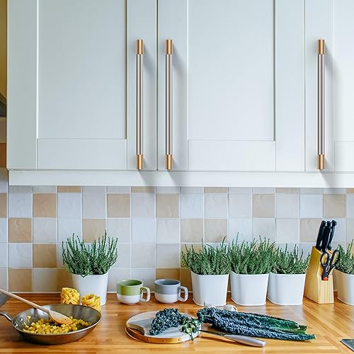 Miniatura 4 de Paquete de 6 manijas moleteadas de níquel satinado cepillado y bronce champán de 7.5 pulgadas con agujero central moleteado para gabinetes de