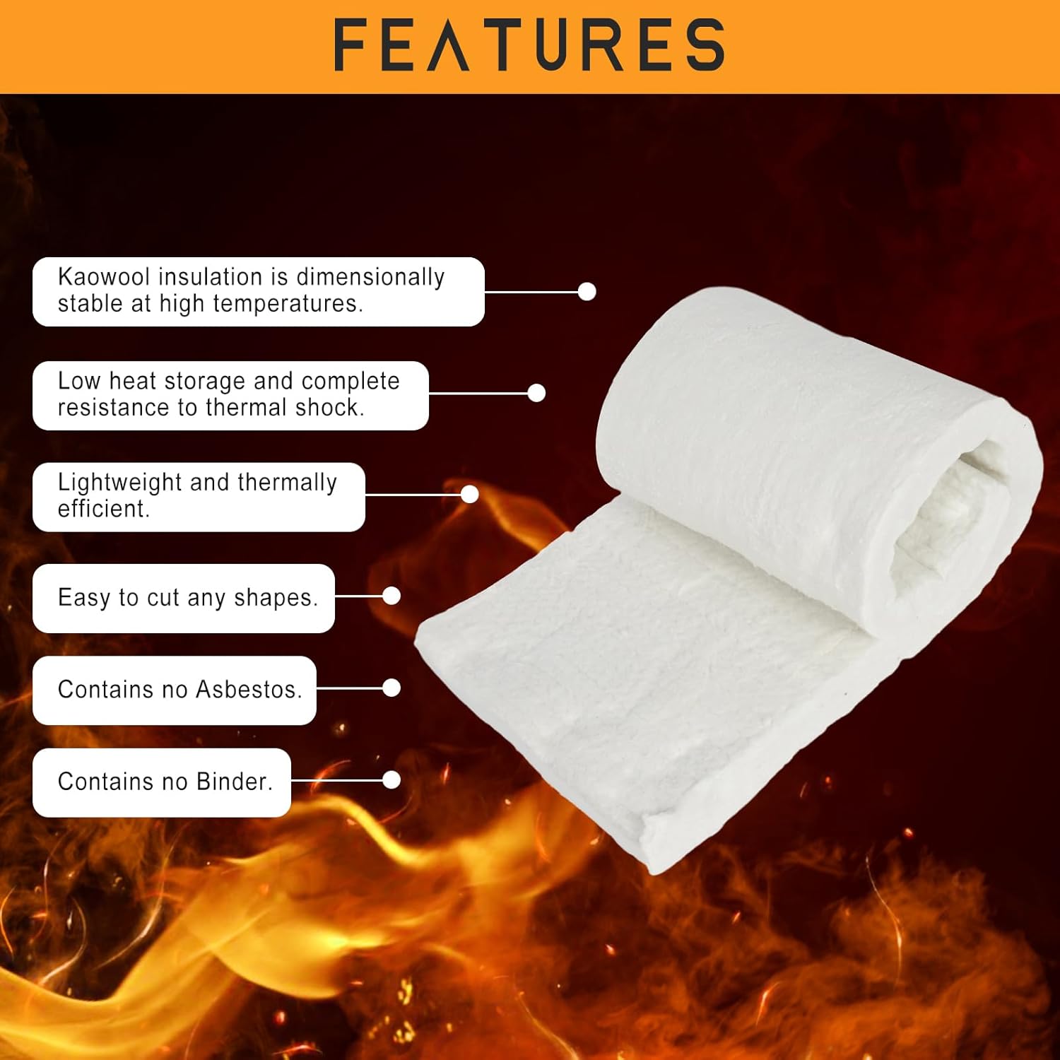 Kaowool Ceramic Fiber Insulation Blanket 2" Thick x 15" x 24" 2400F Fireproof Insulation Blanket Fit for Furnaces, Kilns, Stoves, Fireplaces