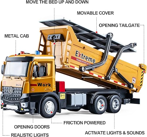 Miniatura 27 de Camión maderero de madera con cabina de metal de juguete, camión de troncos accionado por fricción con grúa de carga completamente funcional y 3