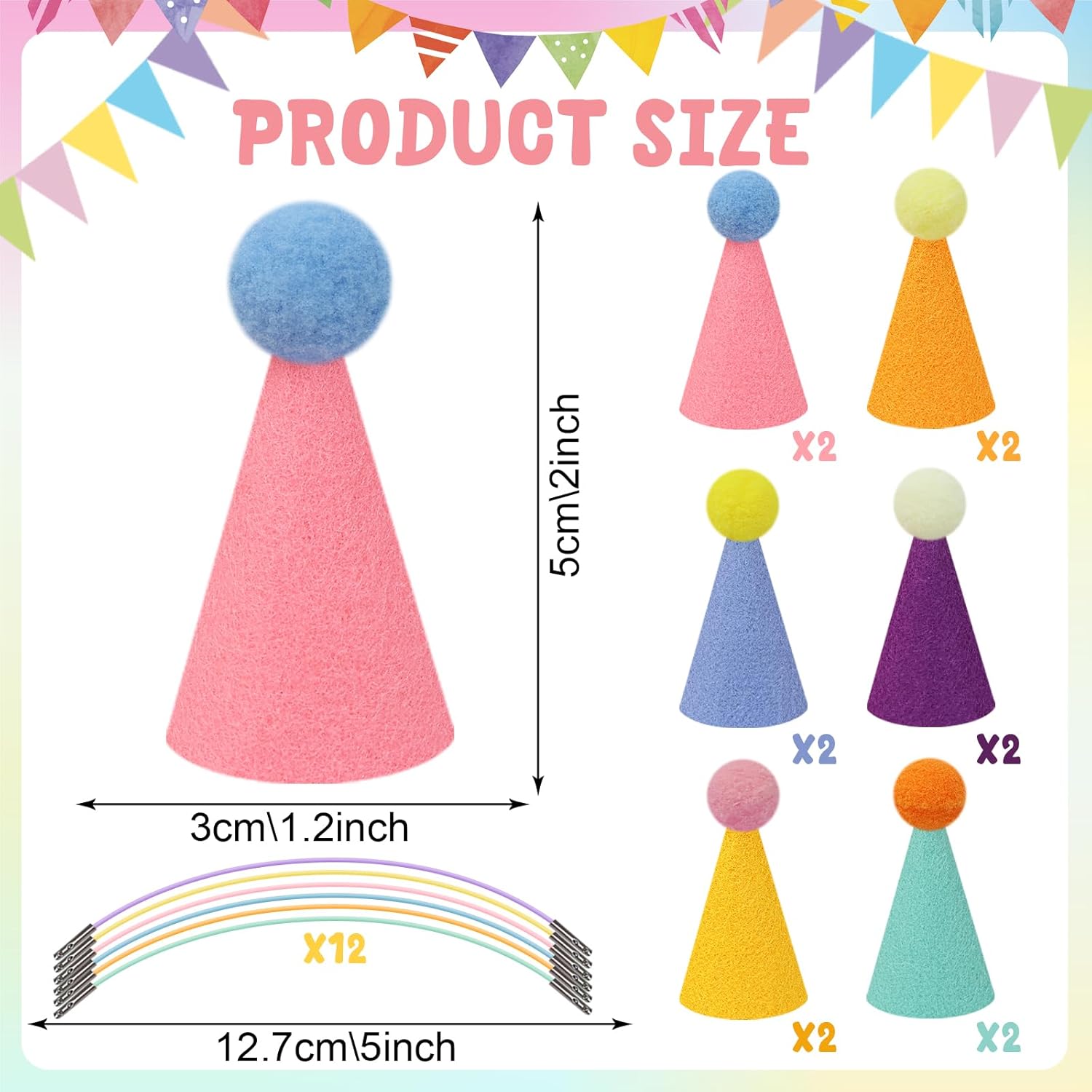 12 Pack Mini Party Hats for Stuffed Animals Figures, Tiny Finger Hats for Mini Toys Dinosaur Animal for Birthday Party Decoration Cake Toppers