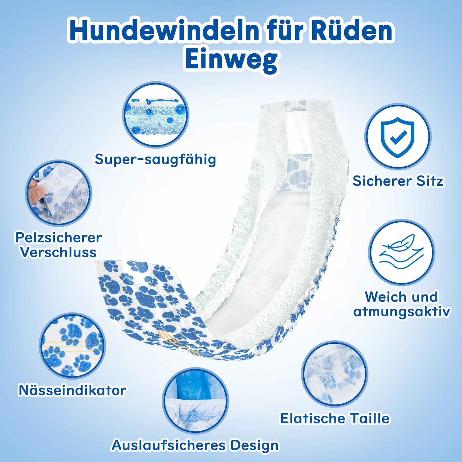 Dono Hundewindeln für rüden,40 Stück,rüdenwindel,Windeln fur rüden Hunde,rüdenbinde,super saugfähig, Welpenwindeln, Bauchbänder für Hundemarkierung, aufregendes Urinieren, Training