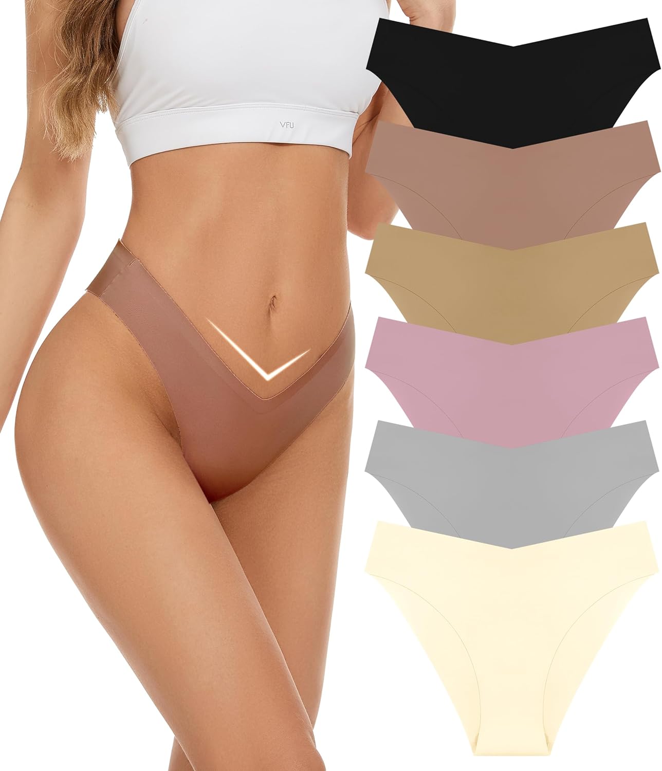 Seamless Bikini Cheeky Panties for Women Soft V-Cut No Show Hipster Breathable Stretch Invisibles Panties 6 Pack S-XL - Image 2