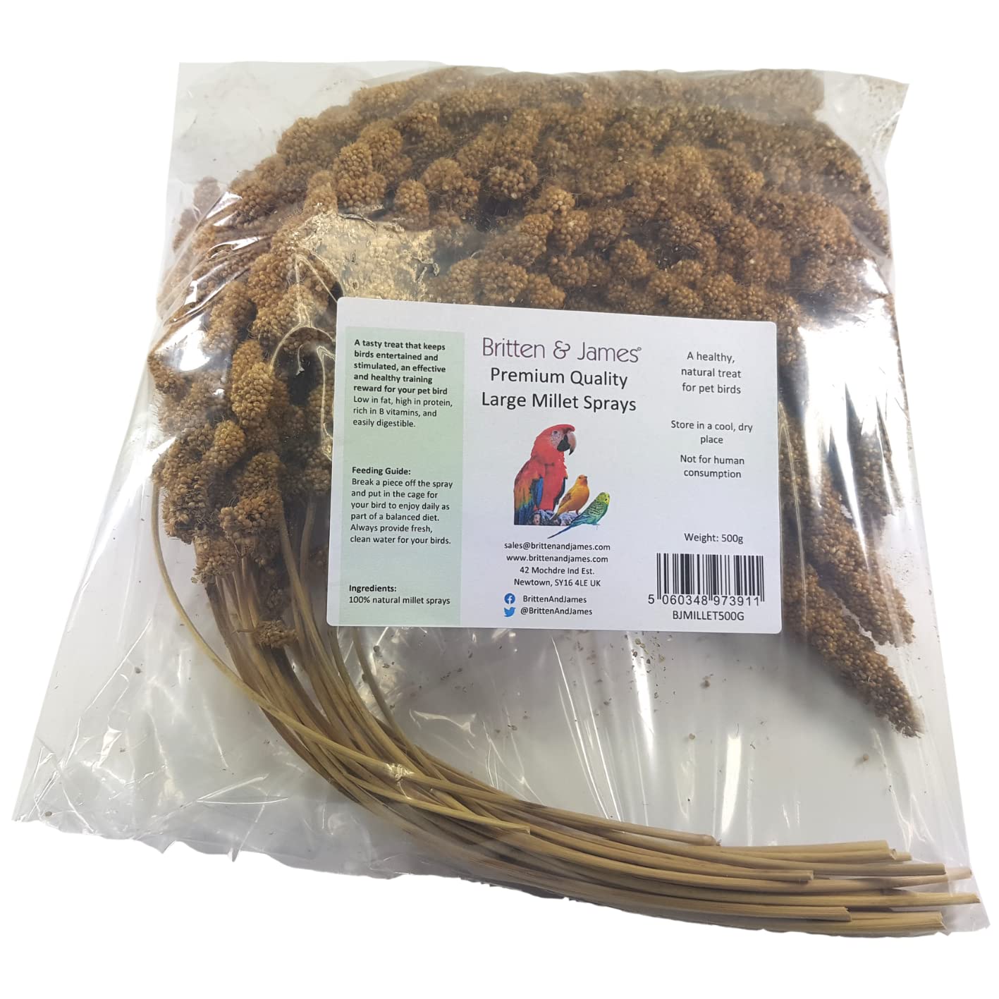 Britten & James Premium Quality Large 10 inch Millet Sprays for Birds (Approx 500g). Treat your birds to a healthy