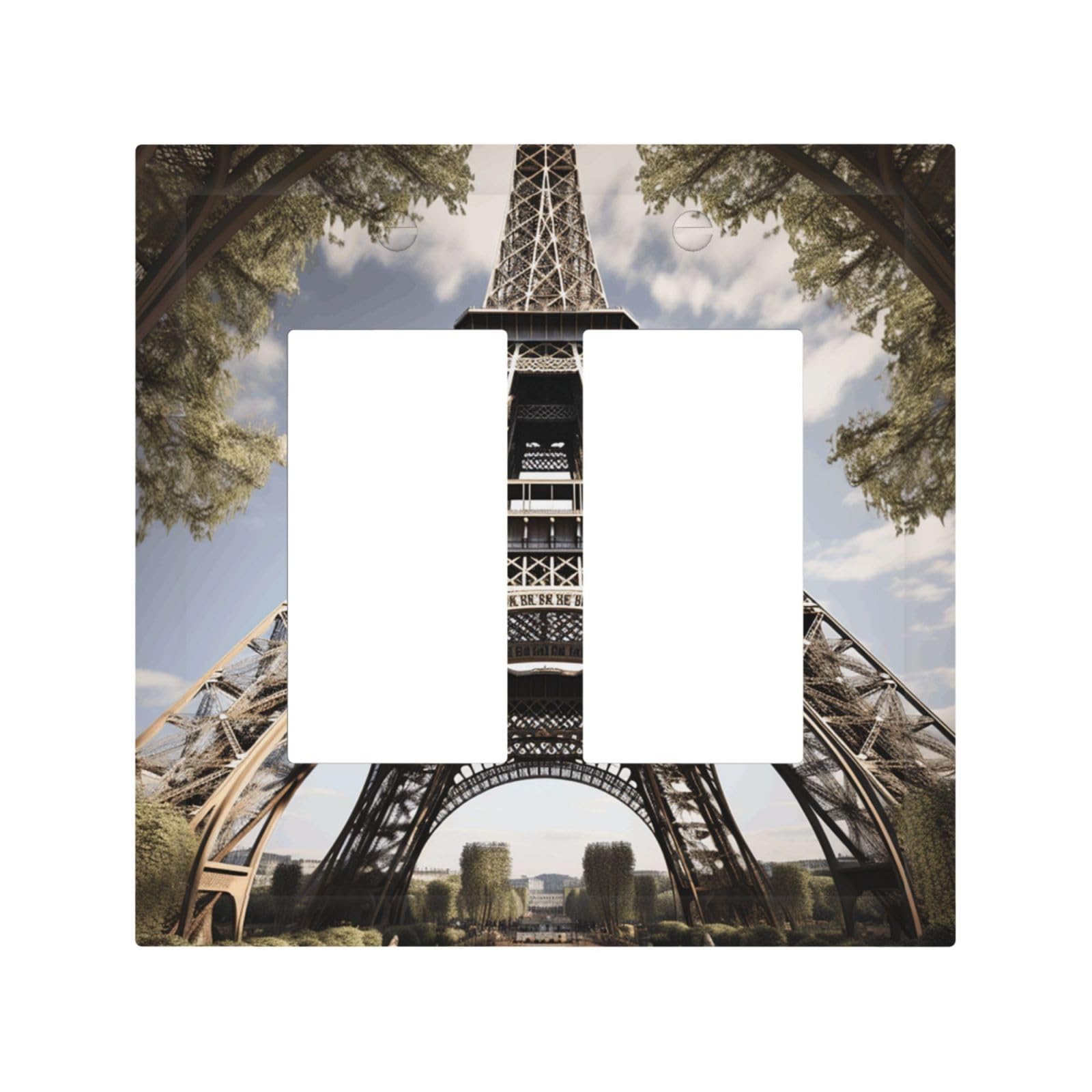 2-Gang Decorator Wall Plate Eiffel Tower French Paris Monument Light Switch Cover Double Toggle Receptacle Wall Plate Mid Size 4.9" x 5" Wallplate Unbreakable Polycarbonate Outlet Faceplates Covers