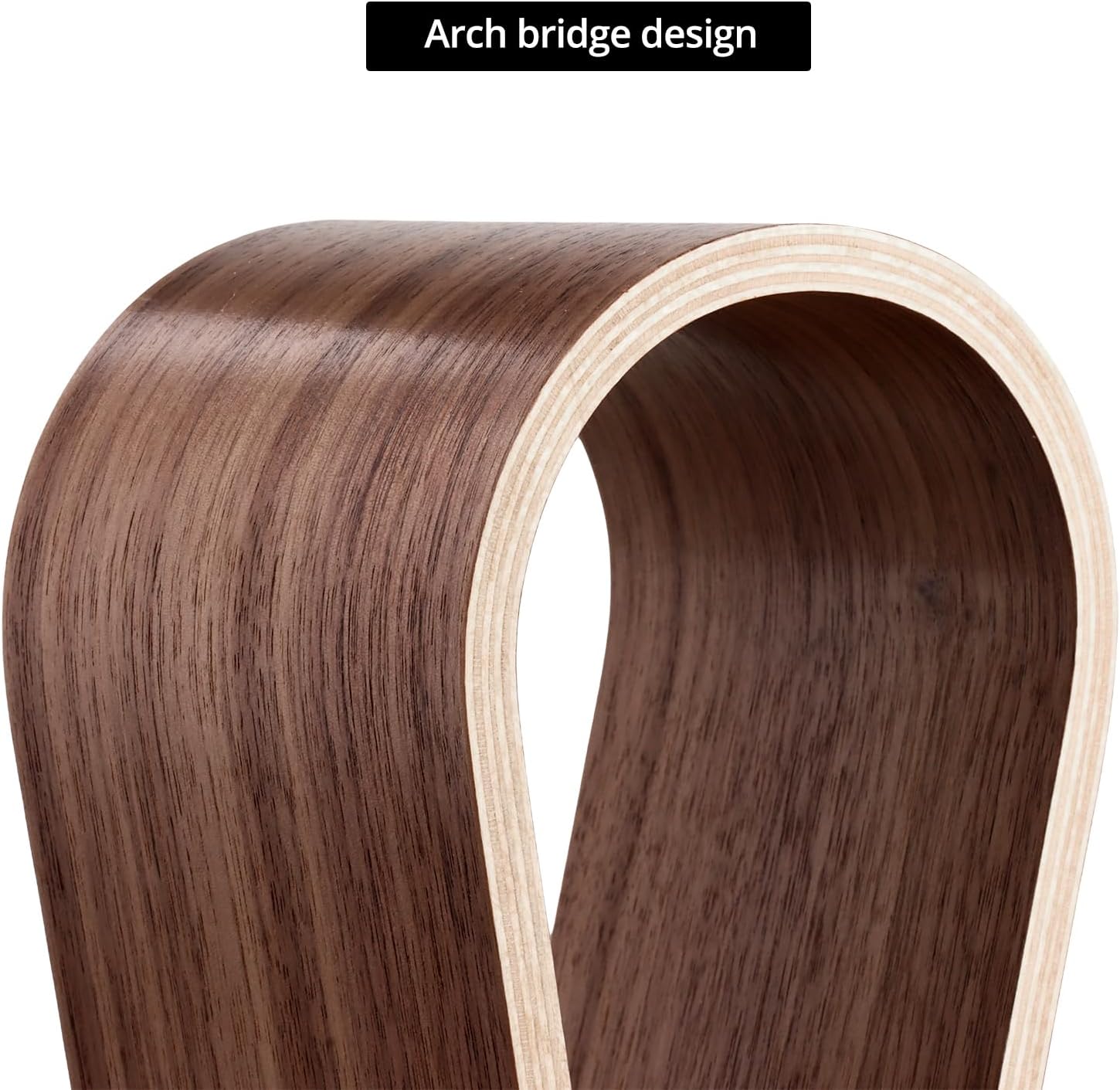 QWORK Wood Headphone Stand - Headset Holder, Arch Bridge Design - Universal Compatibility, Ear Headphones Hanger Holder, Stylish Desk Headset Holder for Headphones, Cables, Game Pads, QS32269 - Image 3