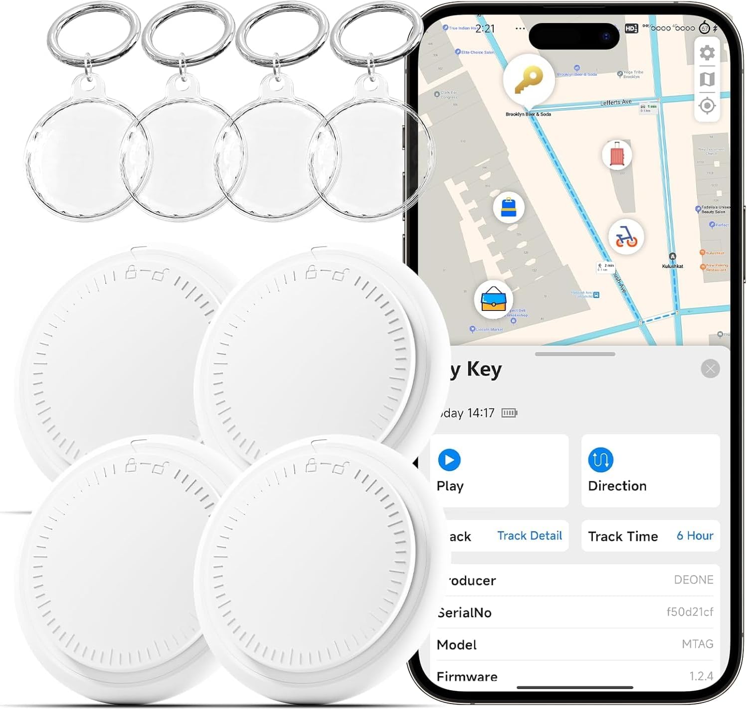 4 Packs Tracker Tags Smart Bluetooth Tracker Both iOS and Android Android GPS Tracker Tag with 4 Waterproof Keyrings Tag Locator Smart Tag for Keys,Suitcase,Wallet and More.